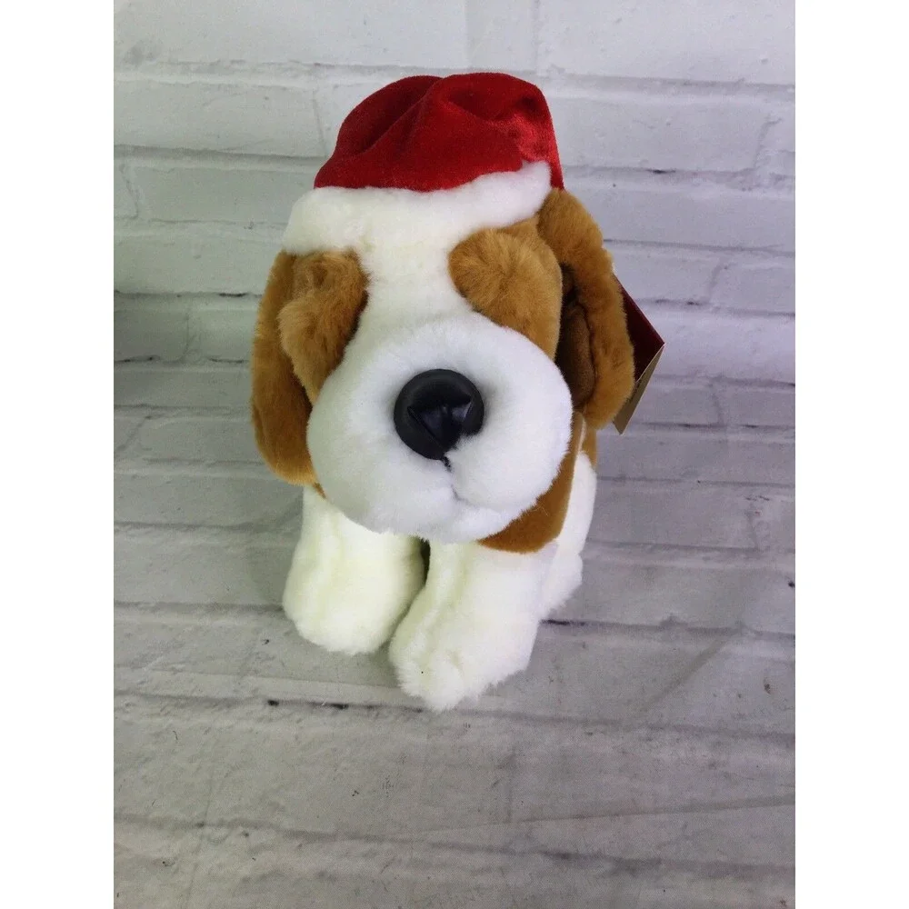 Russ Berrie Christmas Buddy Beagle Puppy Dog Plush Stuffed Animal Toy Tan Black